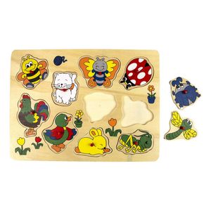 Playwood Houten noppenpuzzel dieren om het huis, 10st