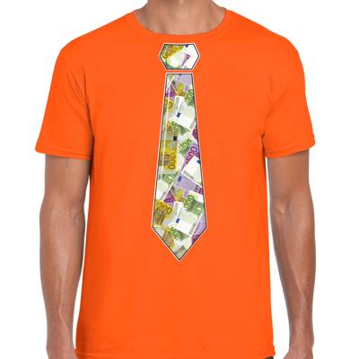Cadeau T-shirt voor heren - geld stropdas - oranje - verjaardag