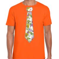 Cadeau T-shirt voor heren - geld stropdas - oranje - verjaardag