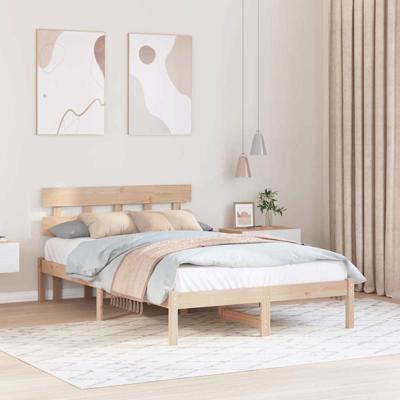 Bedframe met hoofdeinde Bruin 135 x 190 cm Massief grenenhout