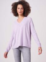Trui met diepe geribde V-hals van biologische cashmere