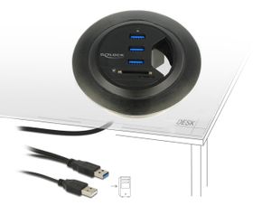 DeLOCK DeLOCK In-Desk Hub 3 Port USB 3.0 + 2 Slot SD Card Reader