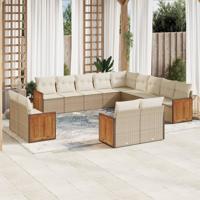 13-delige Loungeset met kussens poly rattan beige