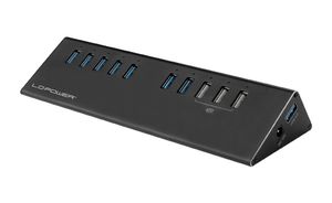 LC-Power LC-HUB-ALU-2B-10 interface hub USB 3.2 Gen 1 (3.1 Gen 1) Micro-B 5000 Mbit/s Zwart