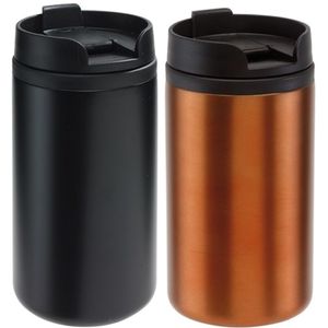 Set van 2x Thermosbekers/warmhoudbekers zwart en oranje 290 ml