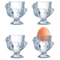 Eierdopjes Poulet - set van 12x - transparant glas - kippetje - 7 x 7 cm