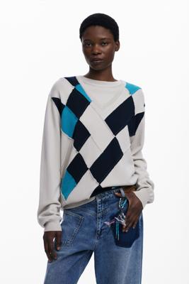 Dubbele kraag trui met ruiten Botter - WHITE - M