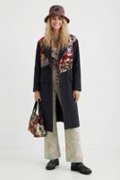 Loose fit stoffen jas met bloemenpatch - BLACK - L