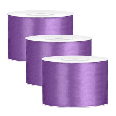 Partydeco Cadeaulint - 3x - paars - 5 cm x 25 meter - satijn - sierlint - inpakken - decoratie