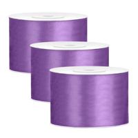 Partydeco Cadeaulint - 3x - paars - 5 cm x 25 meter - satijn - sierlint - inpakken - decoratie