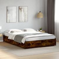 Bedframe bewerkt hout metaal gerookt eikenkleurig 135x190 cm