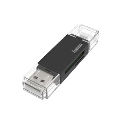 Hama USB-kaartlezer, OTG, USB-A + micro-USB, USB 2.0, SD/microSD Desktop accessoire Zwart