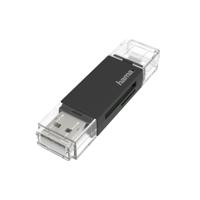 Hama USB-kaartlezer, OTG, USB-A + micro-USB, USB 2.0, SD/microSD Desktop accessoire Zwart