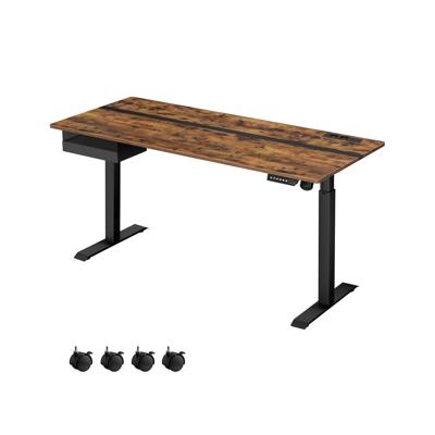In hoogte verstelbaar elektrisch bureau met stopcontact en lade, Vintage bruin + inktzwart / 70 x 160 x (72-120) cm In hoogte verstelbaar elektrisch bureau met stopcontact en lade, Vintage bruin + inktzwart / 70 x 160 x (72-120) cm