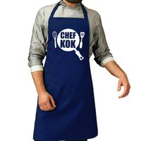 BBQ schort Chef kok kobalt blauw voor heren - Feestschorten