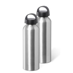 Waterfles / drinkfles / sportfles - 2x - metallic zilver - aluminium - 800 ml - schroefdop