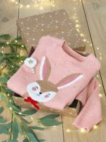 Kerstcadeauverpakking "Renne" jacquard trui + 2 scrunchies voor meisjes roze (poederkleur)