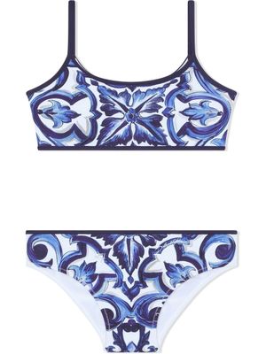Dolce & Gabbana Kids bikini à imprimé Majolica - Bleu