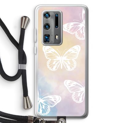 White butterfly: Huawei P40 Pro Plus Transparant Hoesje met koord