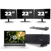 HP EliteBook 855 G7 - AMD Ryzen 3 Pro 4450U - 15 inch - 16GB RAM - 256GB SSD - Windows 10 Home + 3x 22 inch Monitor