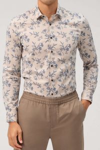 OLYMP No. Six Super Slim Overhemd blauw/bruin, Bloemen