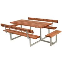 Picknicktafel Hout en Staal Basic Teak 4 Bankjes 2 Rugleuningen - thumbnail