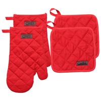 Luance Ovenwant set met pannenlap - 2x - rood - katoen - 18 x 28 cm - chef - keukenbenodigdheden