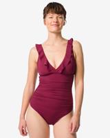 HEMA Damesbadpak Neva shaping fit ruffle donkerrood (donkerrood)