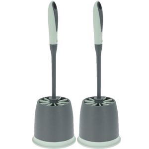 2x stuks wc-borstel/toiletborstel met houder grijs/groen 39 cm van kunststof