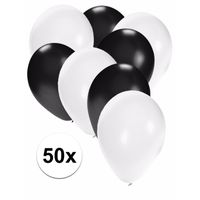 50x ballonnen - 27 cm - wit / zwarte versiering - thumbnail