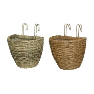 Set van 2x stuks balkonmanden/plantenmanden/plantenbakken bruin en lichtbruin rotan 38 cm - Plantenbakken