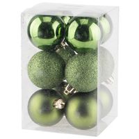 12x Appelgroene kerstballen 6 cm kunststof mat/glans - thumbnail