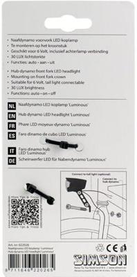 Simson voorvorkkoplamp zwart luminous naafdynamo op kaart