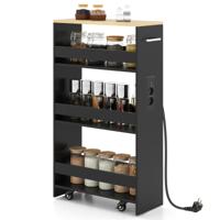 4-laags Trolley Smalle Keukentrolley Met Oplaadstation En Drie Open Planken-Zwart