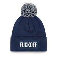 Wintersport muts met pompom - fuck off - navy blauw - one size - unisex - Apres ski beanie