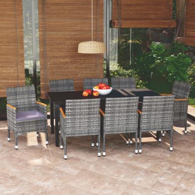 9-delige Tuinset met kussens poly rattan grijs