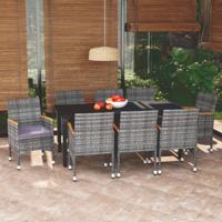 9-delige Tuinset met kussens poly rattan grijs