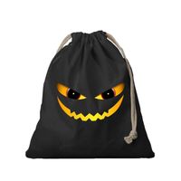 1x Katoenen Halloween snoep tasje duivel gezicht zwart 25 x 30 cm - Verkleedtassen - thumbnail