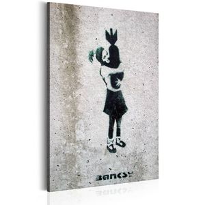 Schilderij - Bom knuffel, Zwart/Wit (banksy)