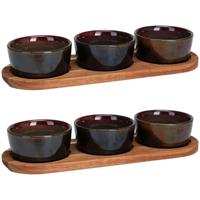 Serveerplank/borrelplank hapjes/saus/tapas - 2x - keramiek - bruin - incl. schaaltjes