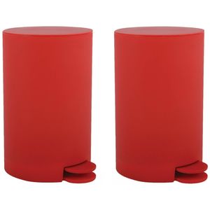 MSV kleine pedaalemmer - 2x - kunststof - rood - 3L - 15 x 27 cm - Badkamer/toilet - Pedaalemmers
