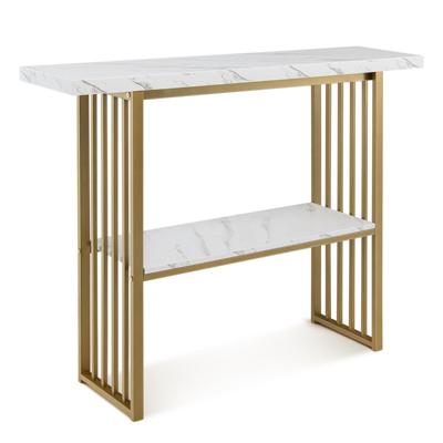 2 Niveau Marmerlook Console Tafel 120 x 29,5 x 92,5 cm Wit & Goudkleurig