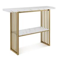 2 Niveau Marmerlook Console Tafel 120 x 29,5 x 92,5 cm Wit & Goudkleurig