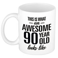 Awesome 90 year cadeau mok / verjaardag beker 300 ml - feest mokken - thumbnail