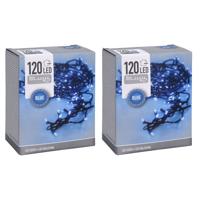 Kerstverlichting lichtsnoeren - 2x - 120 LED lampjes blauw - 9 m - voor binnen en buiten