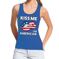 Kiss me I am American tanktop / mouwloos shirt blauw dames