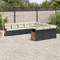 11-delige Loungeset met kussens poly rattan zwart