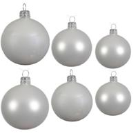 Glazen kerstballen pakket winter wit glans/mat 16x stuks diverse maten - Kerstbal - thumbnail