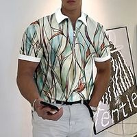 Voor heren POLO Shirt Revers polo Polo met rits Golfshirt Grafische prints Geometrie Bladeren Strijkijzer blauw Paars Groen Grijs Buiten Straat Korte Mouw Afdrukken Vetoketju Kleding Modieus Lightinthebox - thumbnail