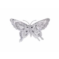 Kerstboom decoratie vlinder zilver 15 cm   -